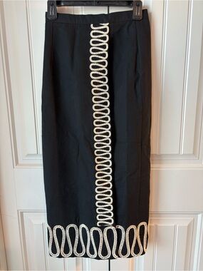 Antonio Melani Classic Black Pencil Skirt with Embroidered Ivory Trim